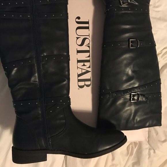 JustFab Shoes - Just Fab Flat Boots, Yara , Navy size 8.5